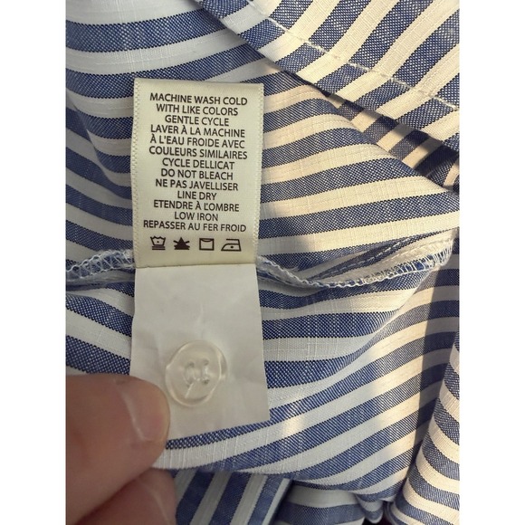 Max Studio Women's Size Small White & Blue Striped Cuffed Short Sleeve Shirt - Picture 10 of 11